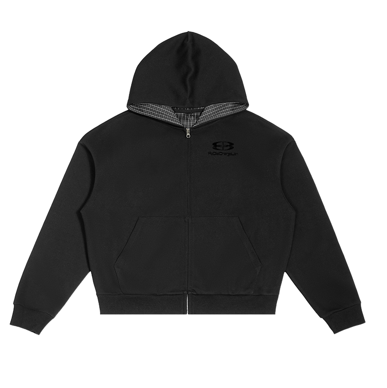 black Contrast Plaid PCL hoodie